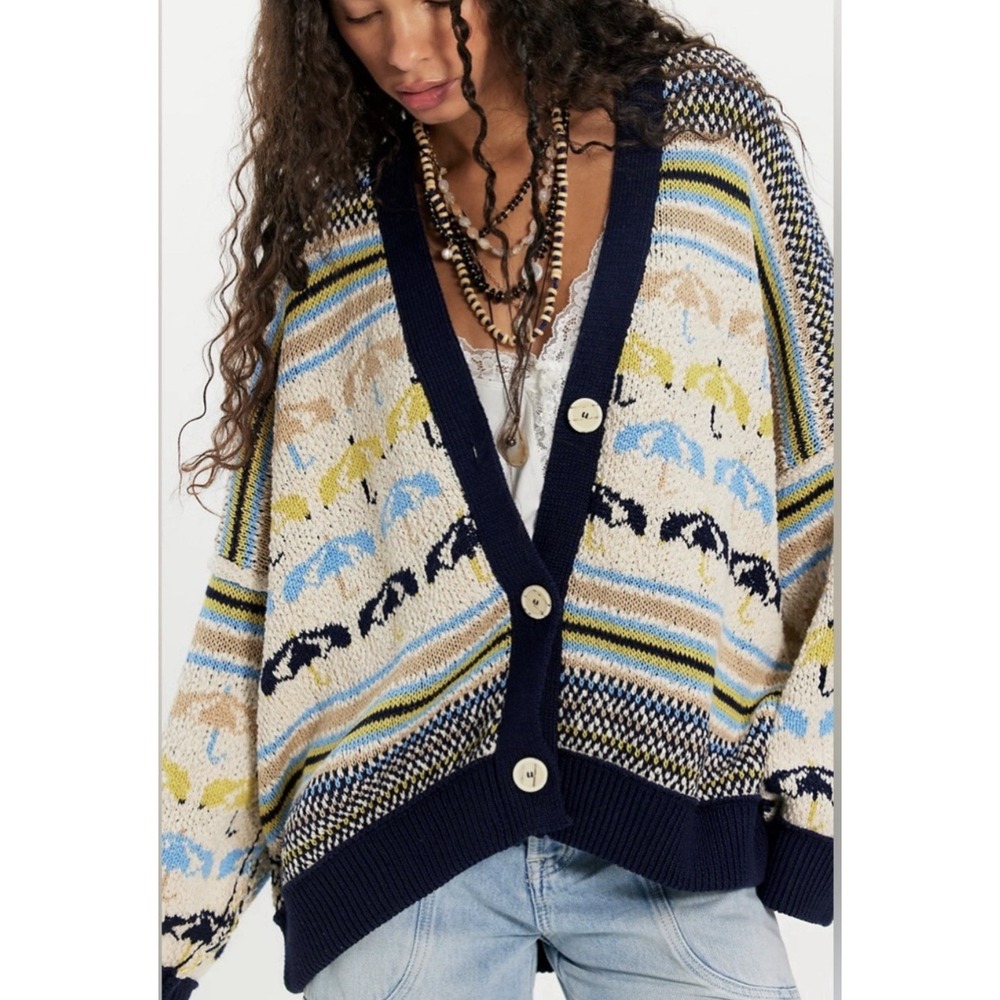 FREE PEOPLE We The Free Umbrella Knit Cardigan Sweater Oversized Small NEW